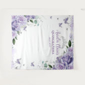 Tenture Quinceañera XV 16 Roses Violettes Fleurs Papillons (Devant (Horizontal))