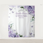 Tenture Quinceañera XV 16 Roses Violettes Fleurs Papillons (Devant)