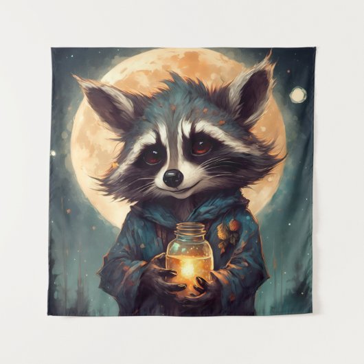 Tenture Raccoon adorable avec une potion magique (Devant)