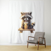 Tenture Raccoon Drinking Iced Coffee (En situation)