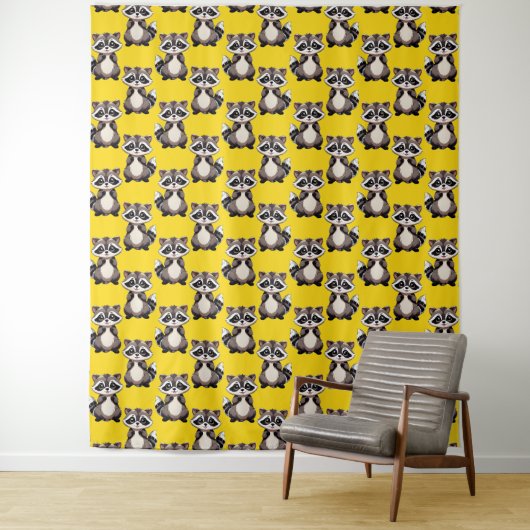 Tenture Raccoon Pattern Design Yellow  (En situation)