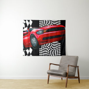 Tenture Racing Dreams Hot Red Car Tapestry