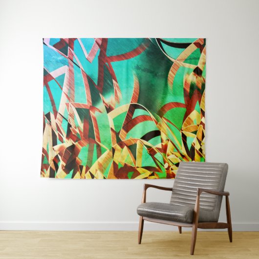 Tenture Raies Brown sur vert rustique et aquamarine (En situation (horizontale))