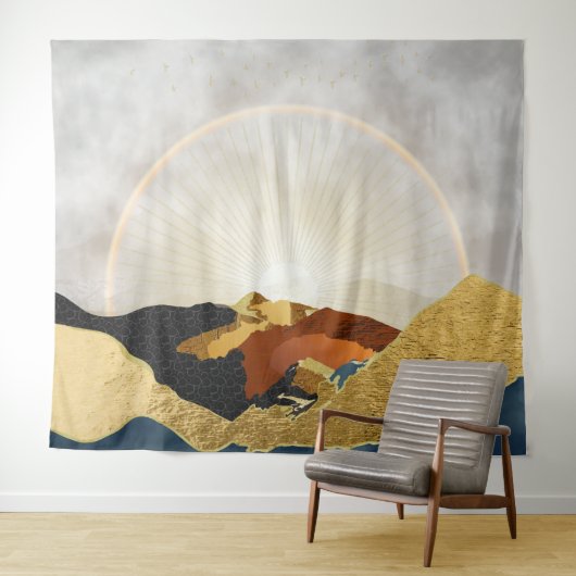Tenture Rainbow Gold Metallic Mountain Soleil brillant (En situation (horizontale))