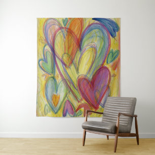Tenture Rainbow Love Hearts Art Tapestry Wall Hanging
