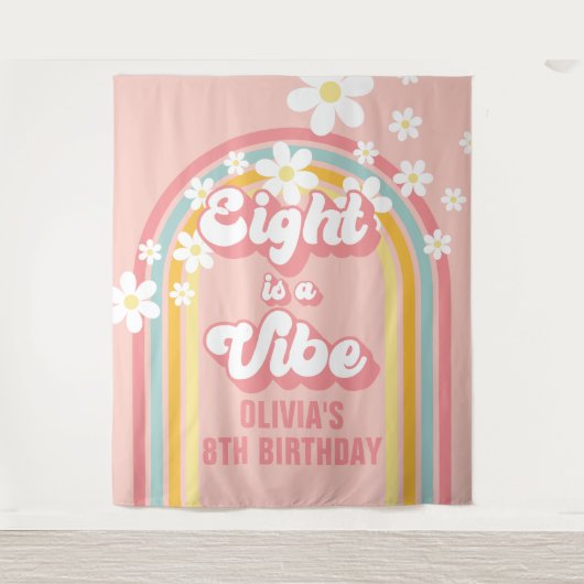 Tenture Rainbow Retro Eight est une Vibe Groovy 8e Anniver (Devant)