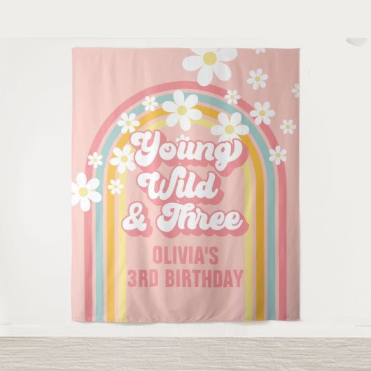 Tenture Rainbow Retro Young Wild Three 3e anniversaire (Devant)
