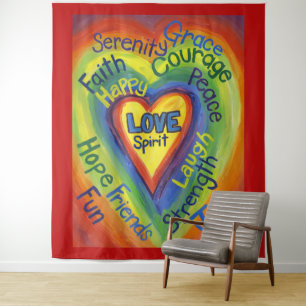Tenture Rainbow Spirit Love Heart Tapestry Wall Hanging