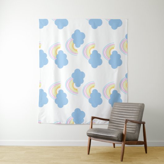 Tenture Rainbow Summer Nuages Pastel Scribble Doodle (En situation)