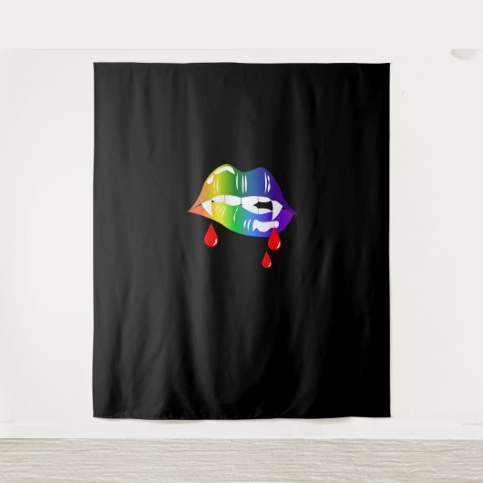 Tenture Rainbow Vampire Lips Biting - T-shirt LGBT Pride (Devant)