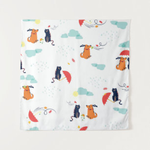 Tenture Rainy Day Friends : Chien de chat Vintage