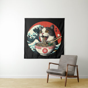 Tenture Ramen de chat Art japonais Style vintage