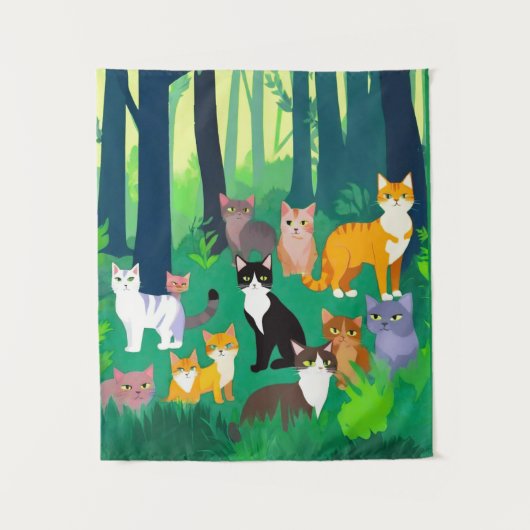 Tenture Rassemblement de chats dans une clairière de forêt (Devant)