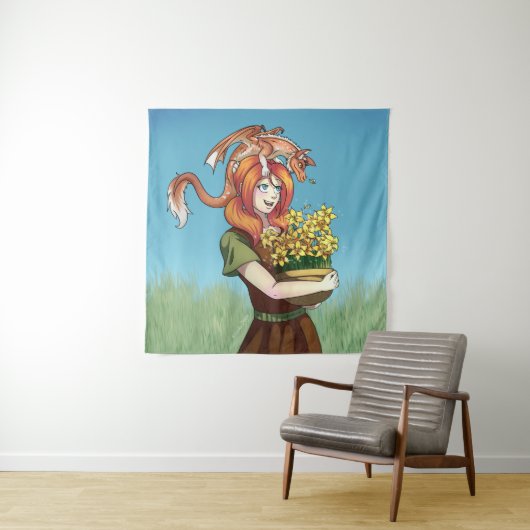 Tenture Rassembler les fleurs avec un dragon (En situation)