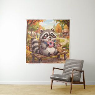 Tenture Raton laveur de dessin animé mignon mangeant un be