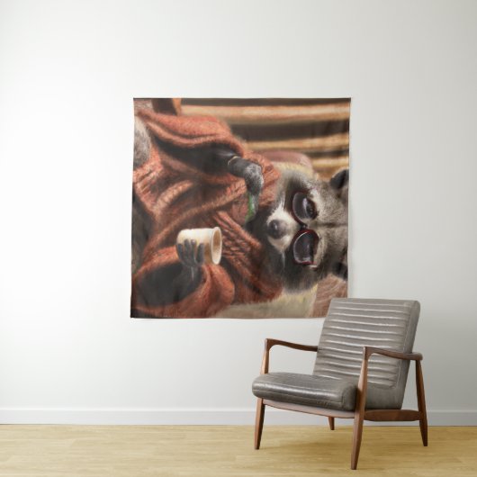 Tenture Raton laveur mignon avec lunettes dans le tissu tr (En situation (horizontale))