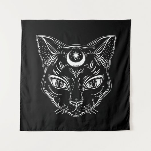 Tenture Raven Black Cat Design noir fond noir (Devant)