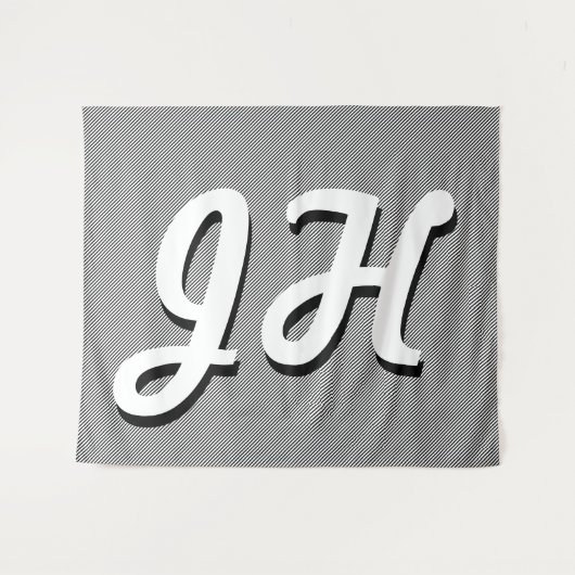 Tenture Rayures fines noires et blanches | Initiales de st (Devant (Horizontal))