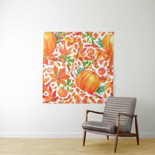 Tenture Récolte d'automne : aquarelle L'abondance de chute (En situation)