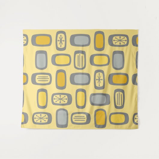 Tenture Rectangles arrondis de milieu de siècle MCM jaune (Devant (Horizontal))