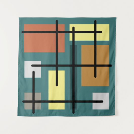 Tenture Rectangles du Moyen-siècle Carré Turquoise multico (Devant (Horizontal))