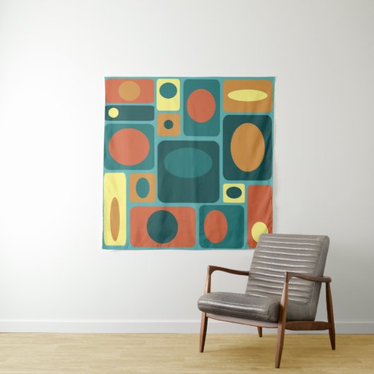 Tenture Rectangles turquoise modernes du milieu du siècle (En situation)