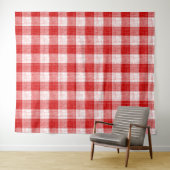 Tenture Red and White Bold Checkered Plaid Design  (En situation (horizontale))