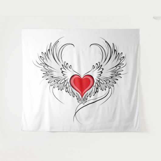 Tenture Red Angel Coeur avec ailes (Devant (Horizontal))