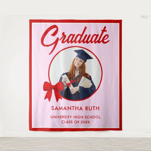 Tenture Red Gingham Bow Photo Graduation Backdrop (Devant)