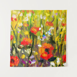 Tenture Red Poppies Champ peinture Abstraite