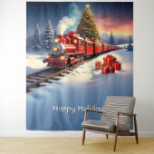 Tenture Red Train Christmas Tree Holiday Backdrop (En situation)