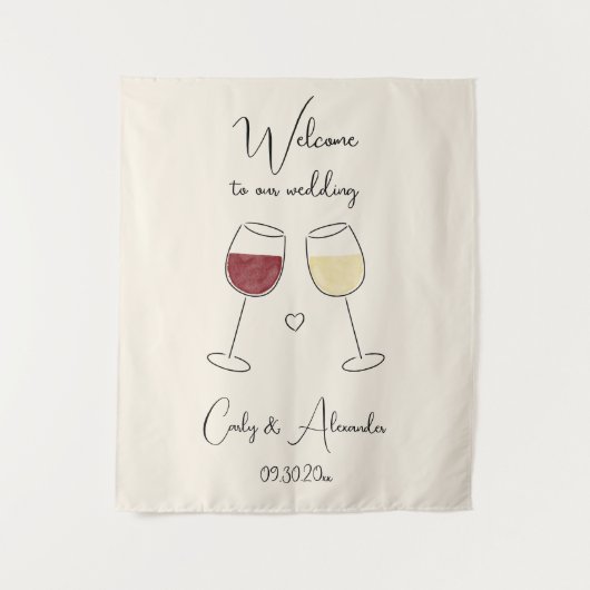 Tenture Red White Wine Glass Wedding Welcome (Devant)