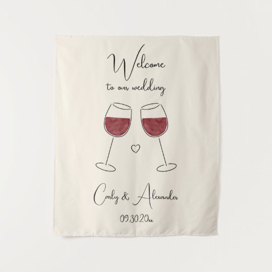 Tenture Red Wine Glass Wedding Welcome (Devant)