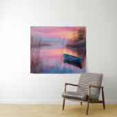 Tenture Réflexion du ciel rose de bateau bleu rustique (En situation (horizontale))