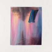 Tenture Réflexion du ciel rose de bateau bleu rustique (Devant)