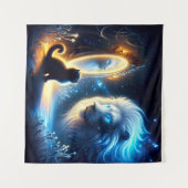 Tenture Réflexion magique : Chat noir et Lion blanc (Devant (Horizontal))