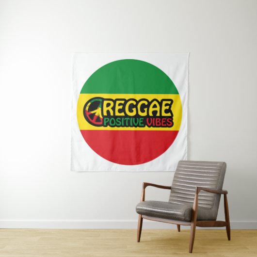 Tenture Reggae Musique avec des vibes positives et drapeau (En situation)