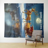 Tenture Reindeer Christmas Sleigh Holiday Backdrop (En situation (horizontale))