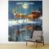Tenture Reindeer Christmas Sleigh Holiday Backdrop (En situation)