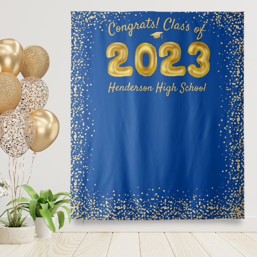 Tenture Remise des diplômes 2024 Ballons Dorés Fond Bleu p