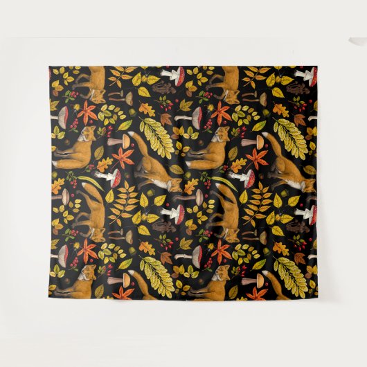 Tenture Renard d'automne sur noir (Devant (Horizontal))