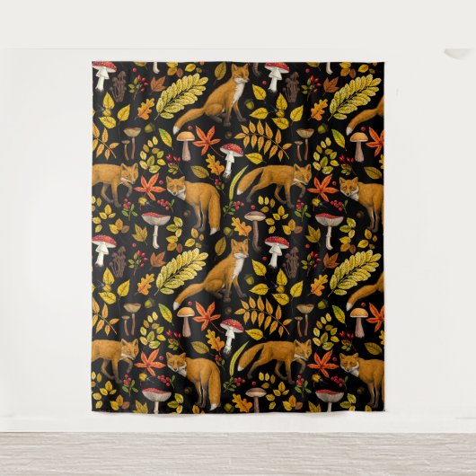 Tenture Renard d'automne sur noir (Devant)