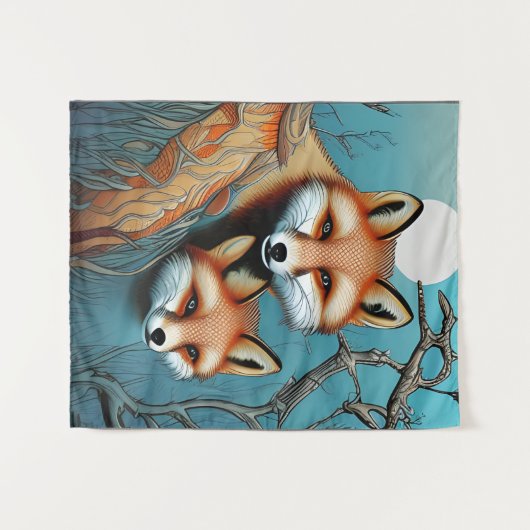 Tenture Renard et Bébé Renards  (Devant (Horizontal))