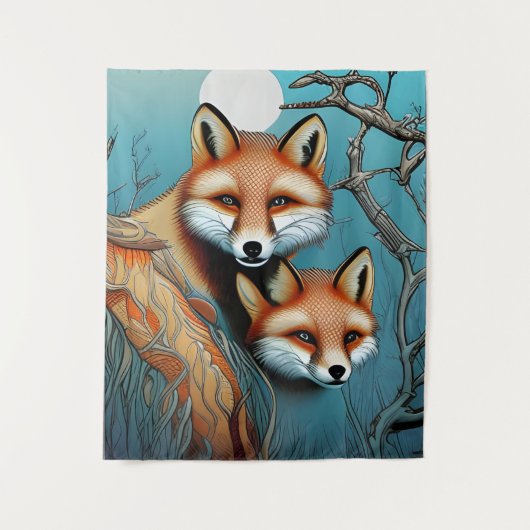 Tenture Renard et Bébé Renards  (Devant)