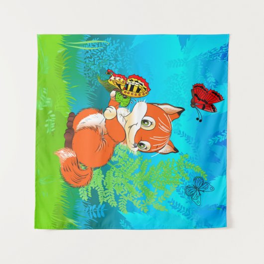 Tenture renard et papillon (Devant (Horizontal))