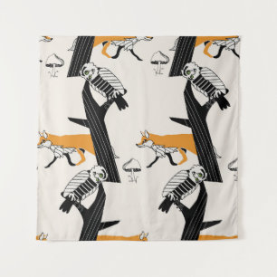 Tenture Renard, hibou, arbre, vintage sans soudure.