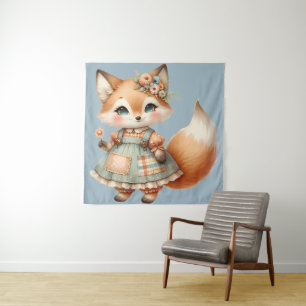 Tenture Renard pastel floral Cottagecore fantaisiste