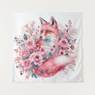 Tenture Renard rose Aquarelle Art Floral