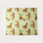 Tenture Renards et papillons sur le blanc naturel (Devant (Horizontal))