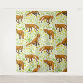 Tenture Renards et papillons sur le blanc naturel (Devant)